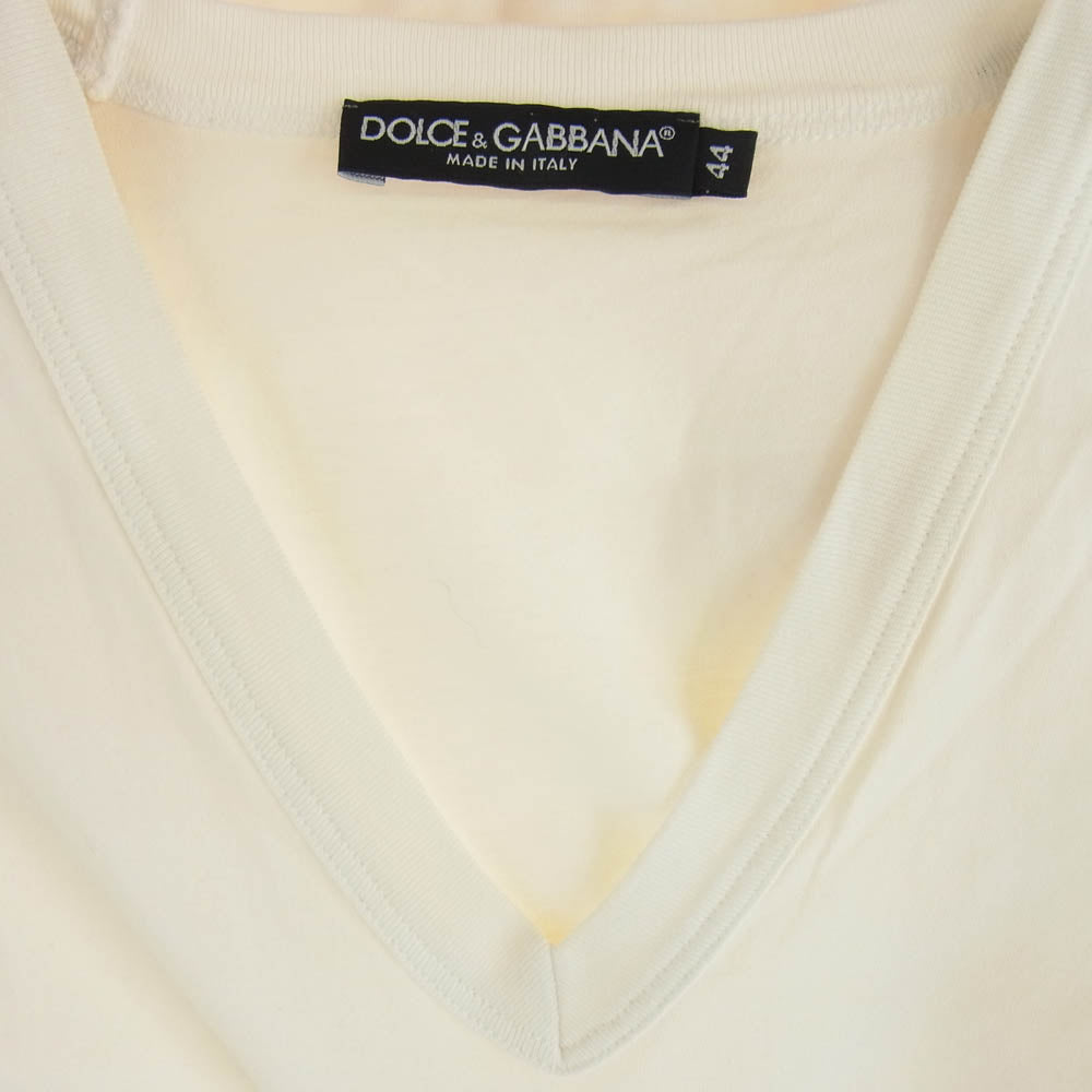DOLCE&GABBANA ドルチェアンドガッバーナ G8G44G プレート付 Vネック Tシャツ 半袖カットソー オフホワイト系 44【中古】