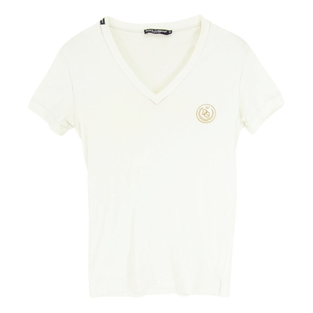 DOLCE&GABBANA ドルチェアンドガッバーナ G8589T ワッペン付 Vネック Tシャツ 半袖カットソー ホワイト系 46【中古】
