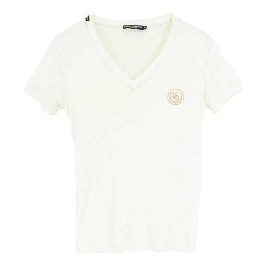DOLCE&GABBANA ドルチェアンドガッバーナ G8589T ワッペン付 Vネック Tシャツ 半袖カットソー ホワイト系 46【中古】