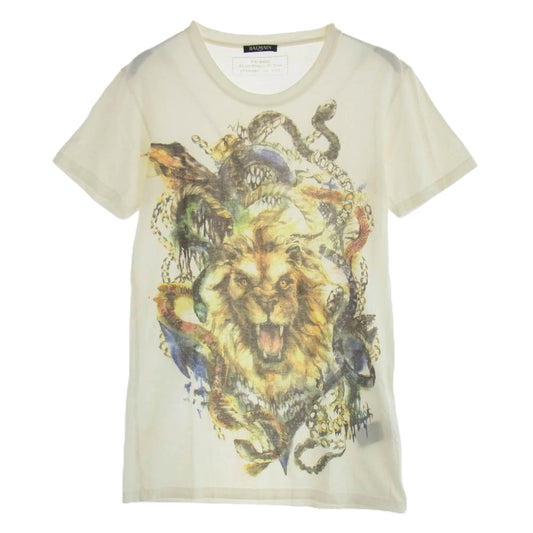 BALMAIN バルマン 14SS キメラプリント クルーネック Tシャツ 半袖カットソー オフホワイト系 XS【中古】