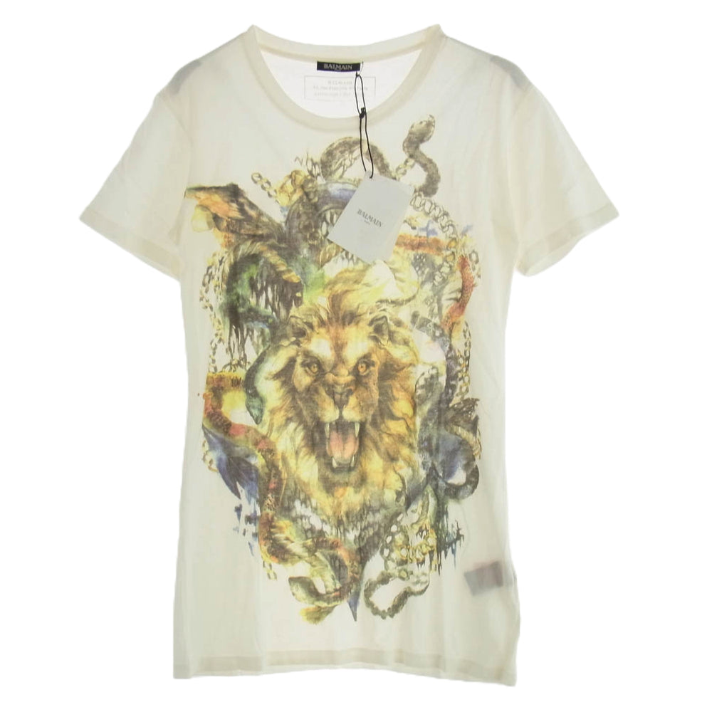 BALMAIN バルマン 14SS キメラプリント クルーネック Tシャツ 半袖カットソー オフホワイト系 XS【中古】