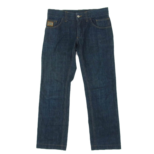 DOLCE&GABBANA ドルチェアンドガッバーナ プレート付き センタープレス ストレート デニム パンツ インディゴブルー系 44【中古】