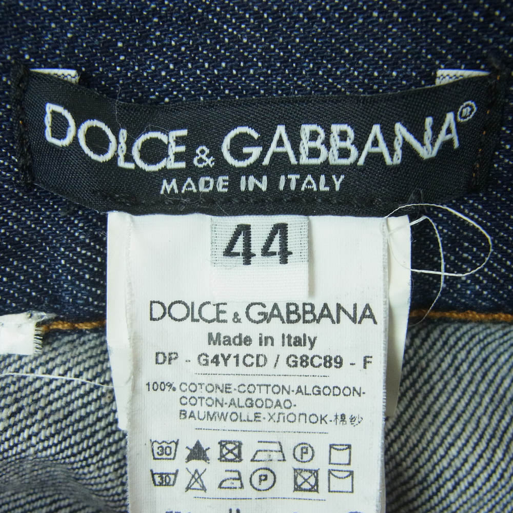 DOLCE&GABBANA ドルチェアンドガッバーナ プレート付き センタープレス ストレート デニム パンツ インディゴブルー系 44【中古】