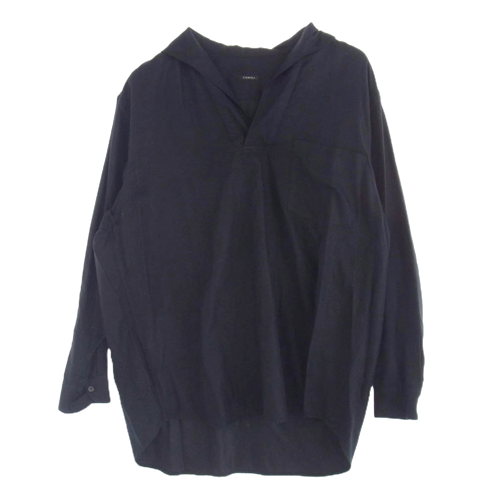 COMOLI コモリ 23SS X01-02007 シルク ネル スキッパー シャツ 長袖 プルオーバー シャツ ブラック系 3【中古】