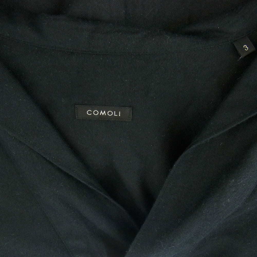 COMOLI コモリ 23SS X01-02007 シルク ネル スキッパー シャツ 長袖 プルオーバー シャツ ブラック系 3【中古】