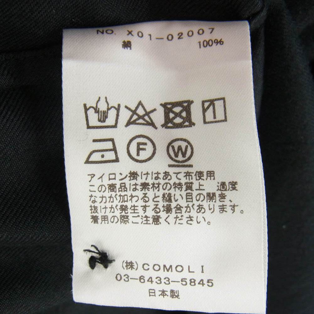 COMOLI コモリ 23SS X01-02007 シルク ネル スキッパー シャツ 長袖 プルオーバー シャツ ブラック系 3【中古】