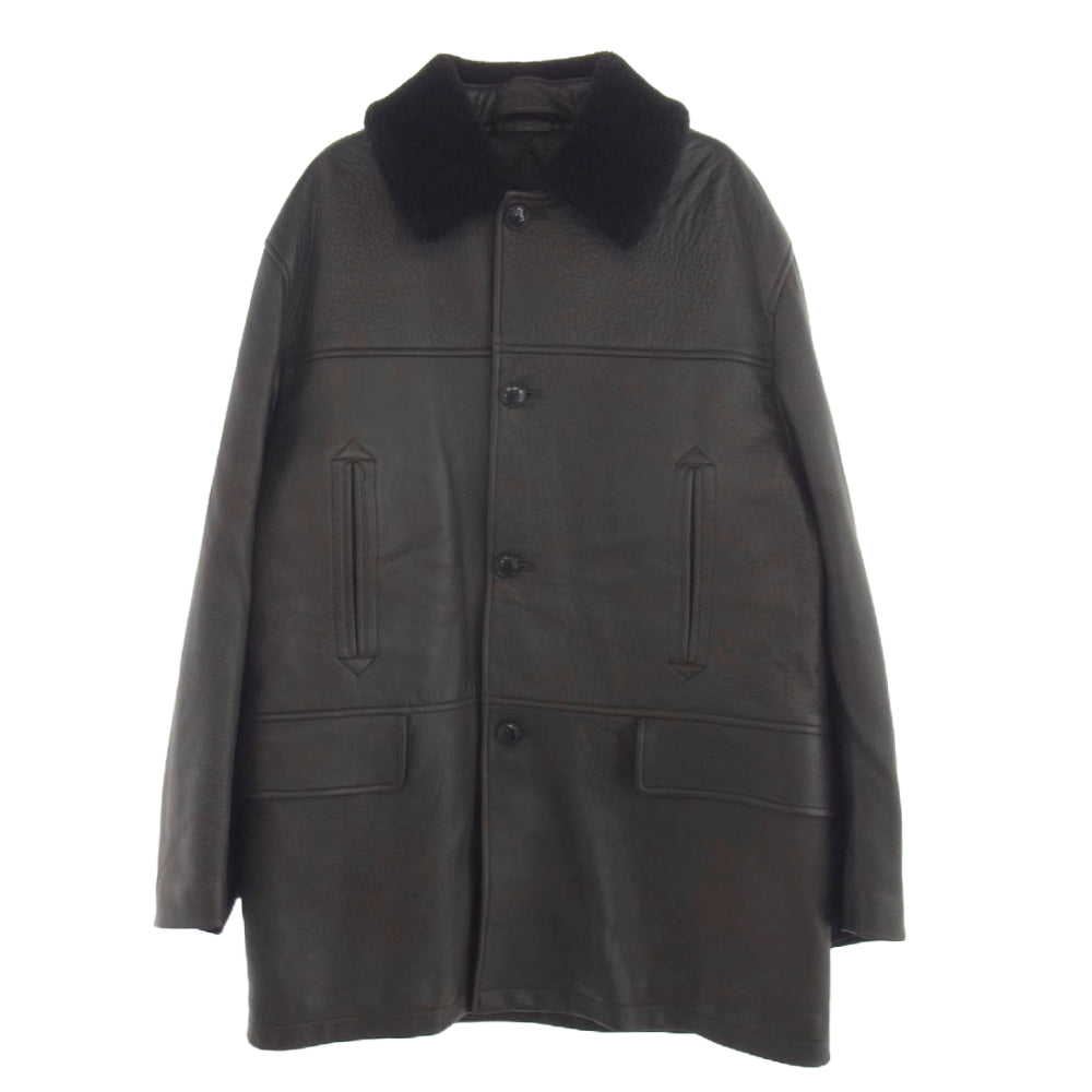 COMOLI コモリ 23AW Y03-04009 シープ グレイン レザー コート ファー付 ダークブラウン系 3【中古】