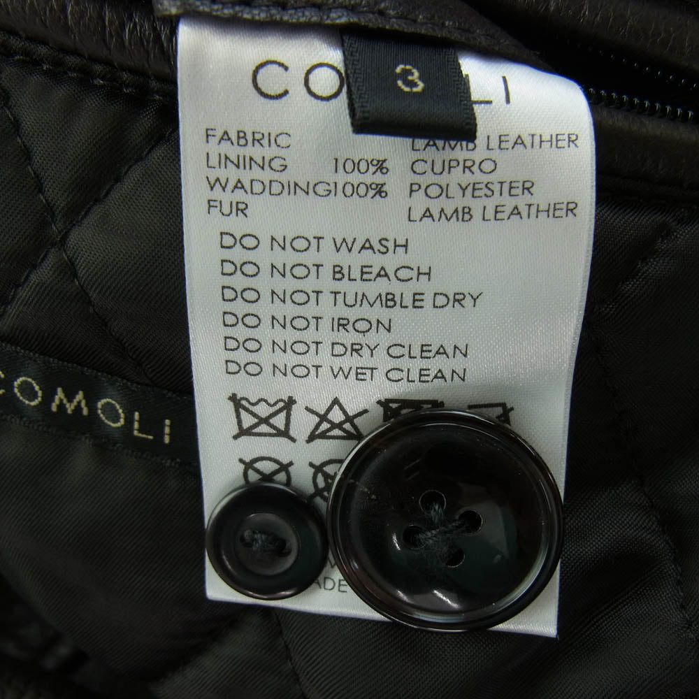 COMOLI コモリ 23AW Y03-04009 シープ グレイン レザー コート ファー付 ダークブラウン系 3【中古】