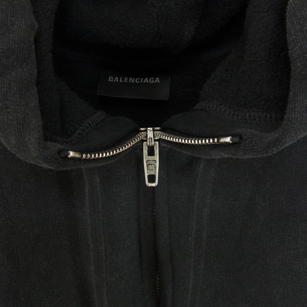 BALENCIAGA バレンシアガ 826148 TSVI8 Belleville Hoodie バック プリント ダブルジップ ジップアップ フーディ パーカー ブラック系 1【美品】【中古】