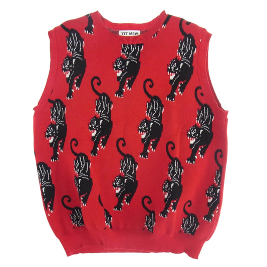ティー 21AW TTT-2021AW-KT04 Panther Knit Vest パンサー ニット ベスト レッド系 L【中古】