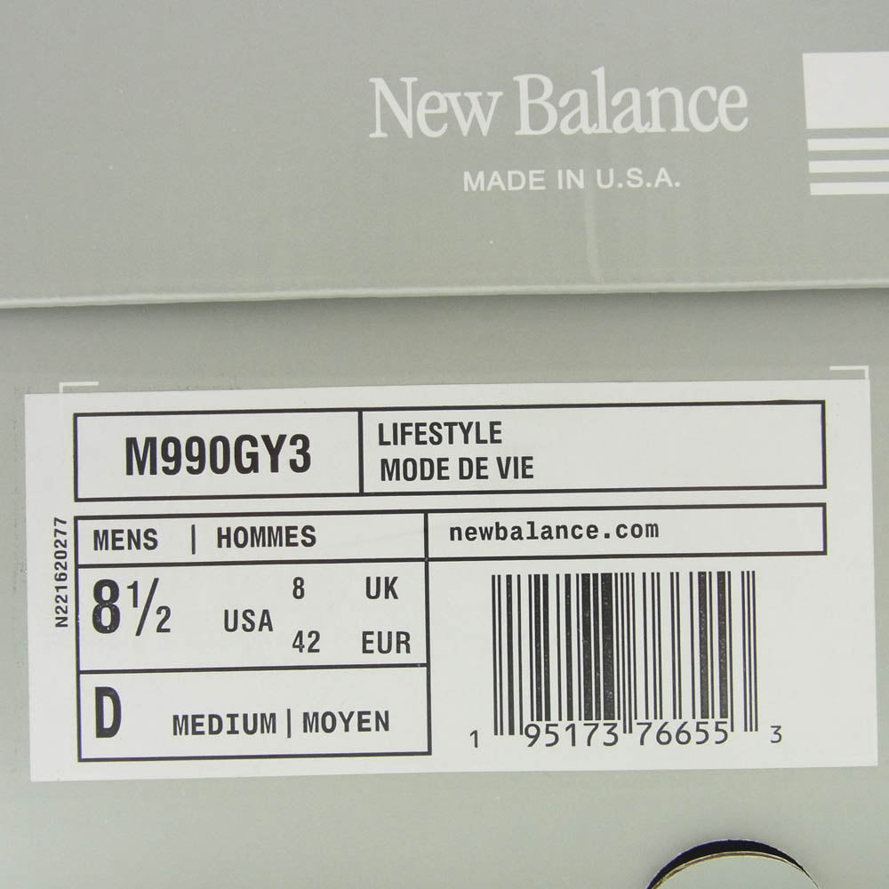 NEW BALANCE ニューバランス M990GY3 USA製 M990GY3 スニーカー グレー系 26.5cm【新古品】【未使用】【中古】