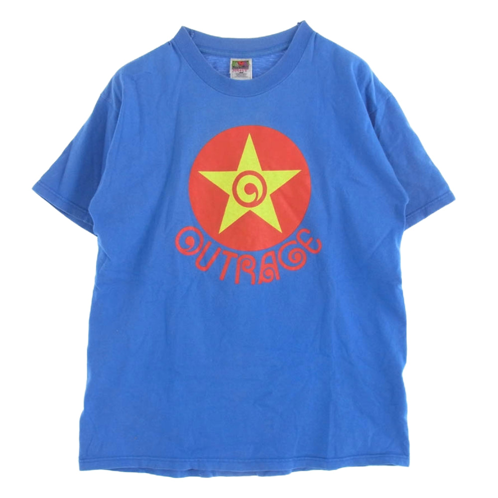 ヴィンテージ FRUIT OF THE LOOM HEAVY 2枚タグ 90s～00s OUTRAGE アウトレイジ スター プリント Tシャツ ブルー系 L【中古】