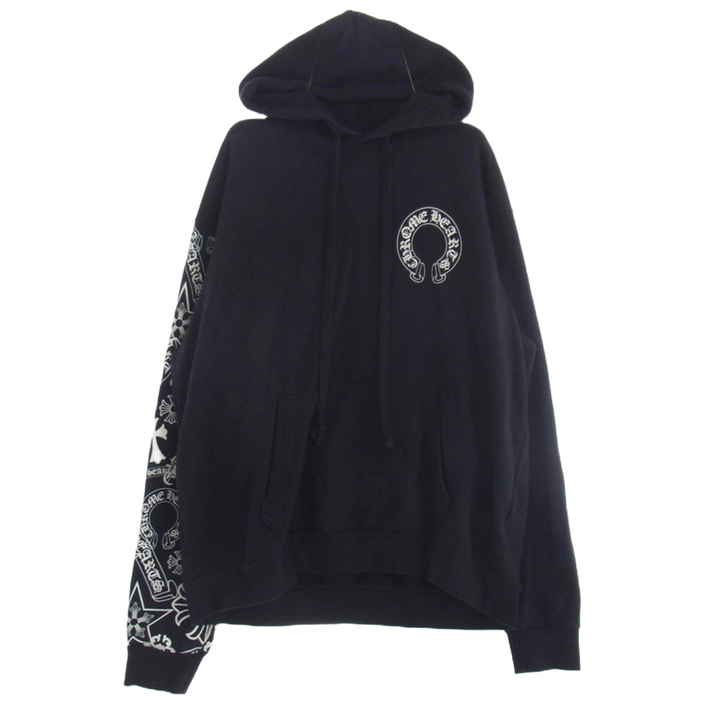 CHROME HEARTS クロムハーツ（原本無） STENCIL HOODIE 袖 ステンシル バック ホースシュー プリント プルオーバー パーカー ブラック系 L【中古】