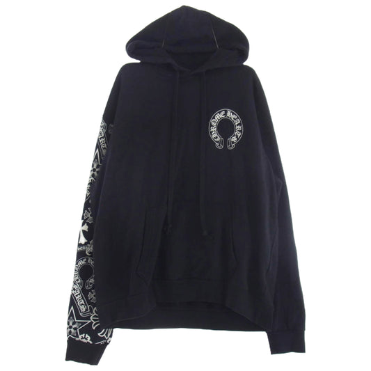 CHROME HEARTS クロムハーツ（原本無） STENCIL HOODIE 袖 ステンシル バック ホースシュー プリント プルオーバー パーカー ブラック系 L【中古】