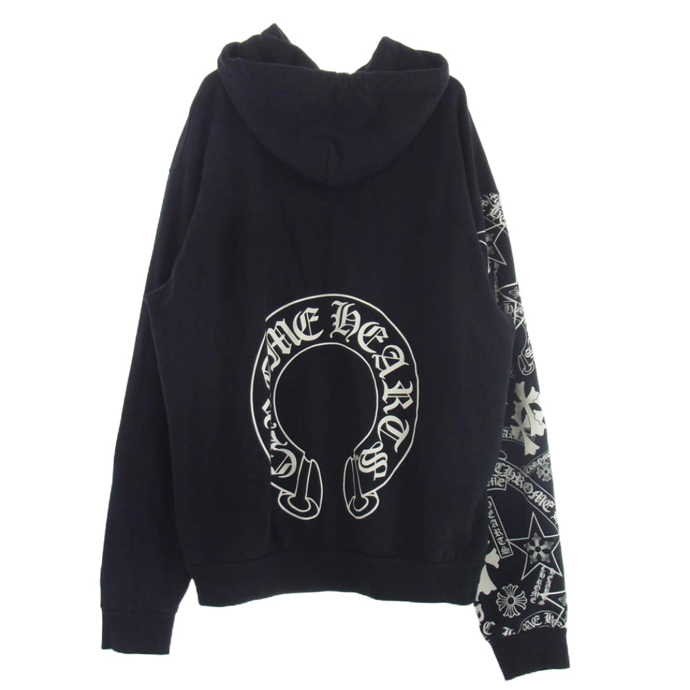 CHROME HEARTS クロムハーツ（原本無） STENCIL HOODIE 袖 ステンシル バック ホースシュー プリント プルオーバー パーカー ブラック系 L【中古】