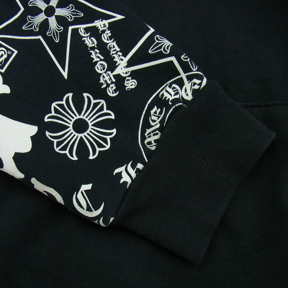 CHROME HEARTS クロムハーツ（原本無） STENCIL HOODIE 袖 ステンシル バック ホースシュー プリント プルオーバー パーカー ブラック系 L【中古】