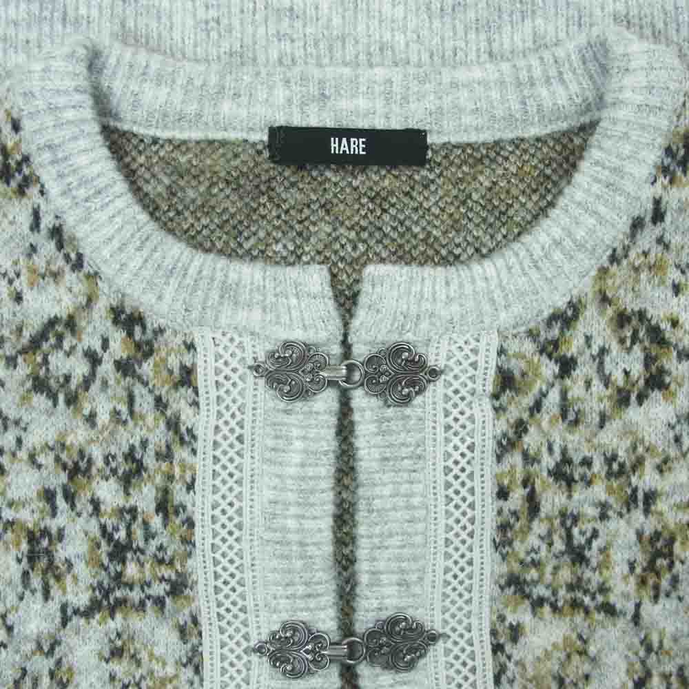 HARE ハレ HA020824AD メタルボタン タペストリー ニット カーディガン 中国製 グレー系 マルチカラー系 F【中古】