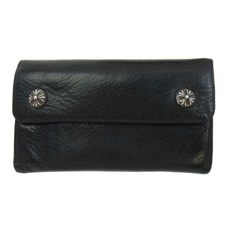 CHROME HEARTS クロムハーツ（原本無） WAVE ウェーブ クロスボタン レザー ウォレット 長財布 ブラック系【中古】