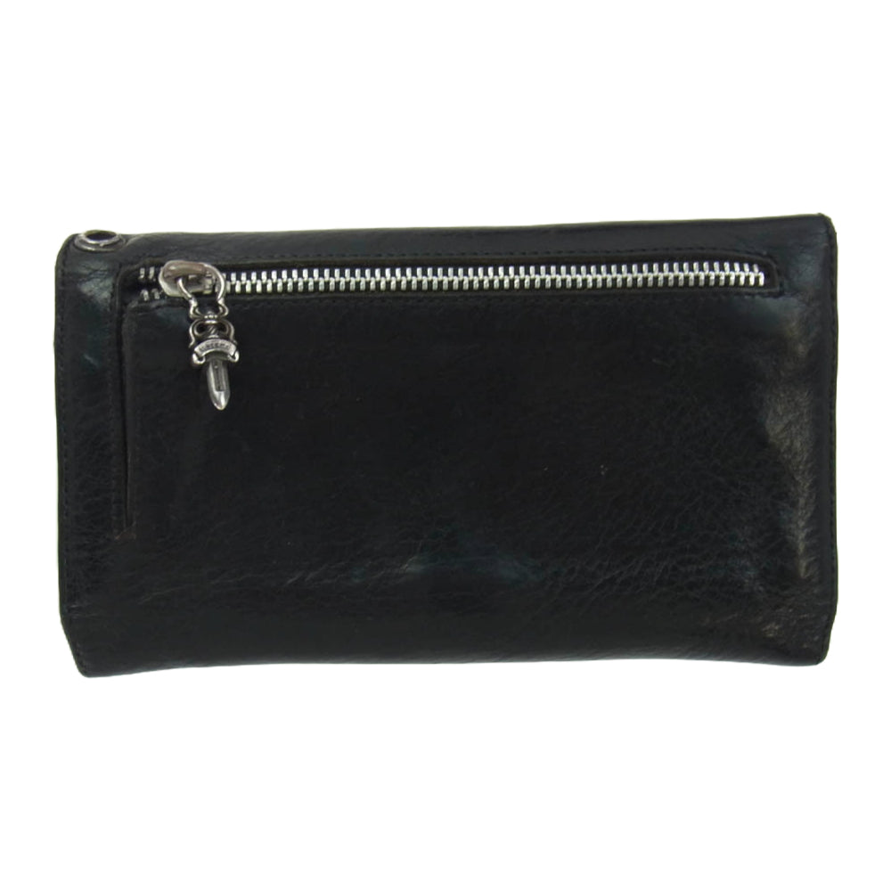 CHROME HEARTS クロムハーツ（原本無） WAVE ウェーブ クロスボタン レザー ウォレット 長財布 ブラック系【中古】