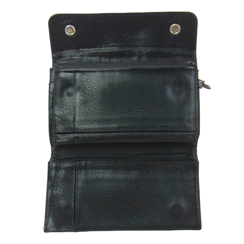 CHROME HEARTS クロムハーツ（原本無） WAVE ウェーブ クロスボタン レザー ウォレット 長財布 ブラック系【中古】