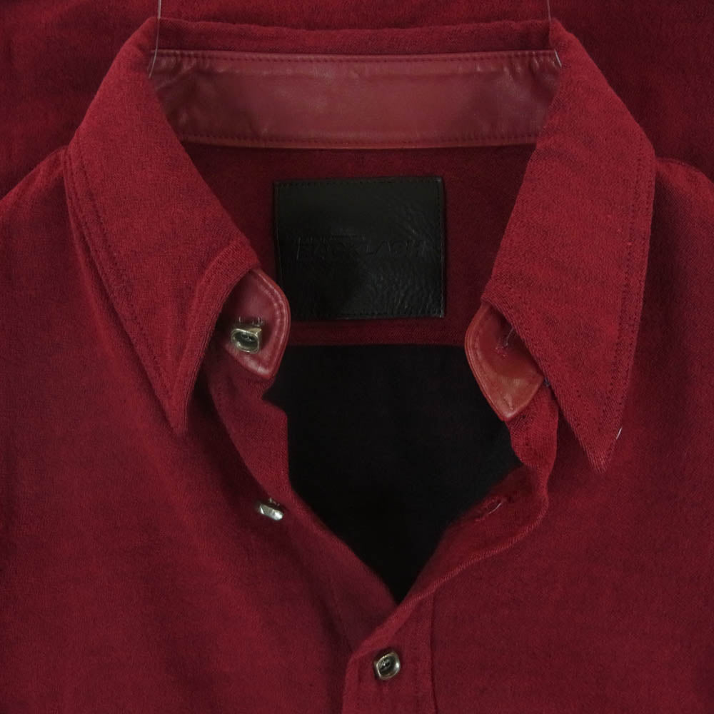 ISAMUKATAYAMA BACKLASH イサムカタヤマバックラッシュ 14AW 1470-01 レザー切替 レーヨン ストレッチ 長袖 シャツ レッド系 S【中古】