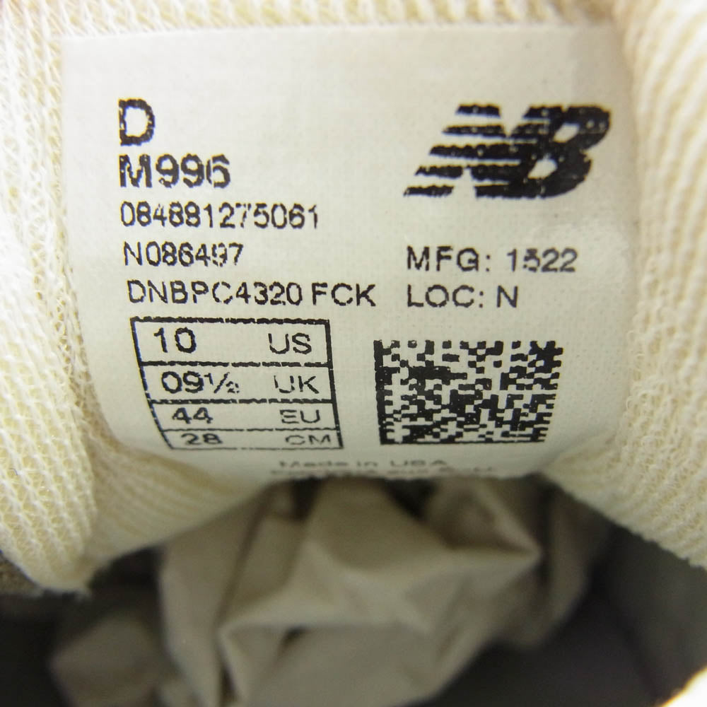 NEW BALANCE ニューバランス M996 Made in USA ローカット スニーカー グレー グレー系 28cm【中古】