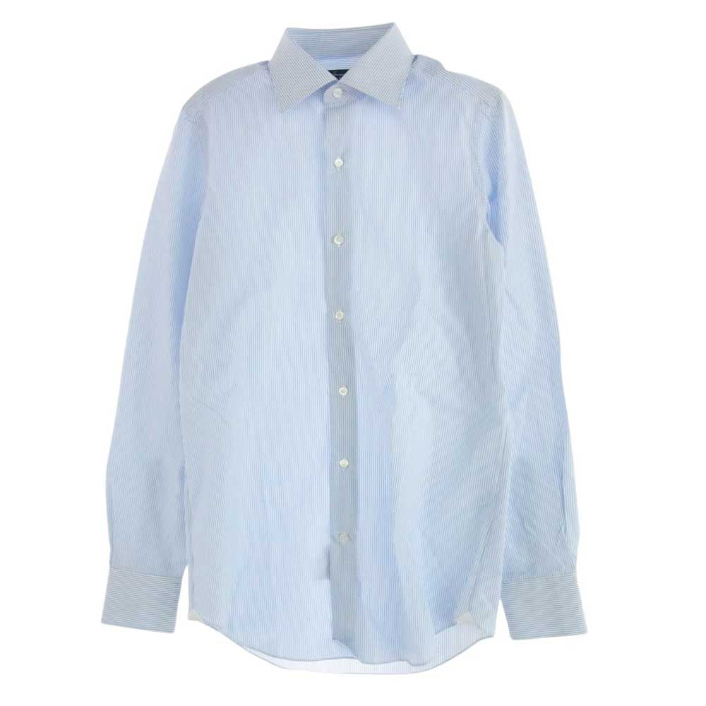 FINAMORE フィナモレ 干場別注モデル C0028 MILANO GIANNI ストライプ 長袖 シャツ ホワイト系 ブルー系【美品】【中古】