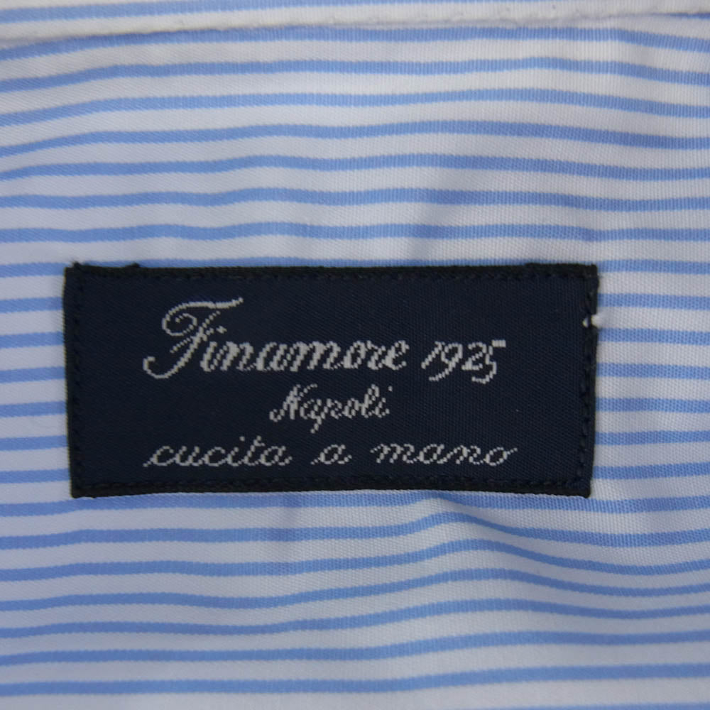 FINAMORE フィナモレ 干場別注モデル C0028 MILANO GIANNI ストライプ 長袖 シャツ ホワイト系 ブルー系【美品】【中古】