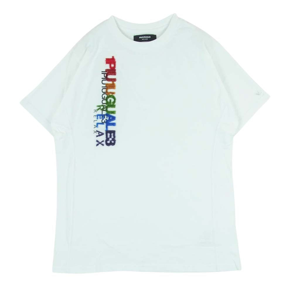 1piu1uguale3 ウノピュウノウグァーレトレ RELAX リラックス レインボーカラー パイルロゴ クルーネック 半袖 Tシャツ ホワイト系 XXL【中古】