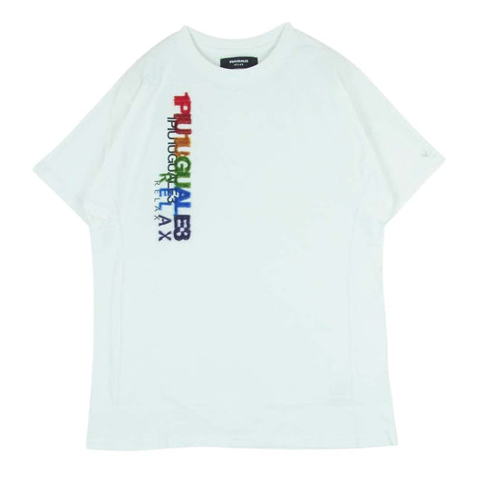 1piu1uguale3 ウノピュウノウグァーレトレ RELAX リラックス レインボーカラー パイルロゴ クルーネック 半袖 Tシャツ ホワイト系 XXL【中古】