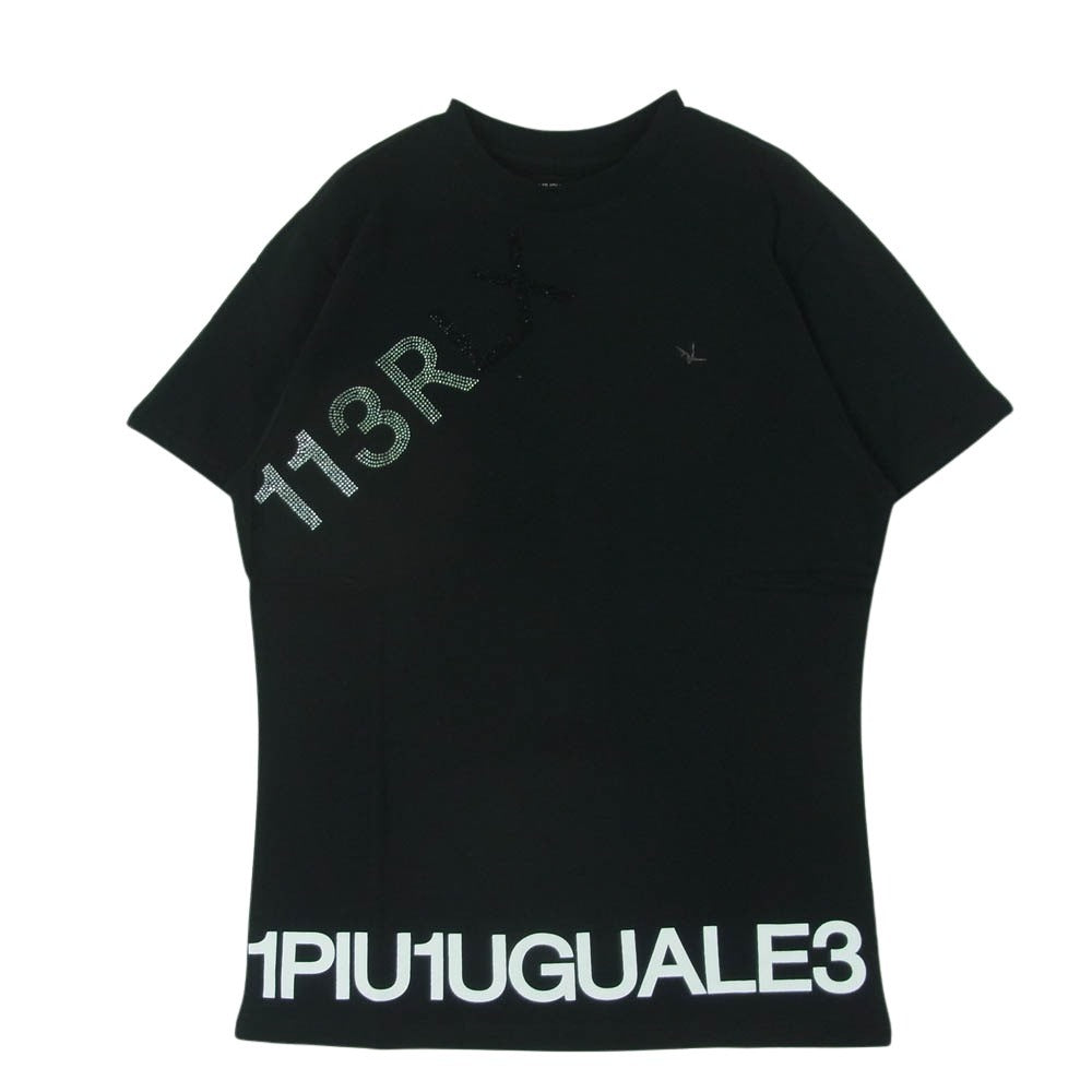 1piu1uguale3 ウノピュウノウグァーレトレ relax 113RLX ロゴラインストーン 半袖 Tシャツ カットソー ブラック系 S【中古】