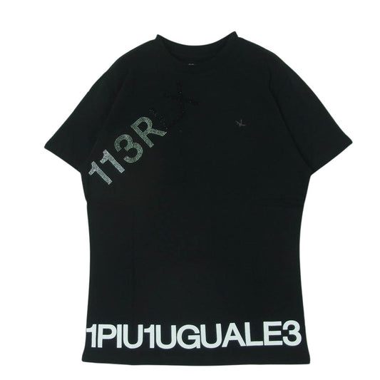 1piu1uguale3 ウノピュウノウグァーレトレ relax 113RLX ロゴラインストーン 半袖 Tシャツ カットソー ブラック系 S【中古】