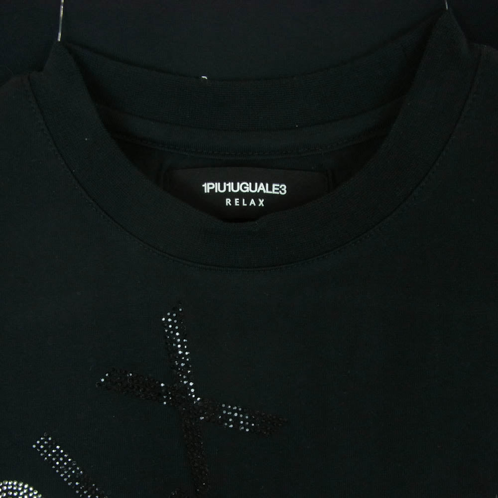 1piu1uguale3 ウノピュウノウグァーレトレ relax 113RLX ロゴラインストーン 半袖 Tシャツ カットソー ブラック系 S【中古】