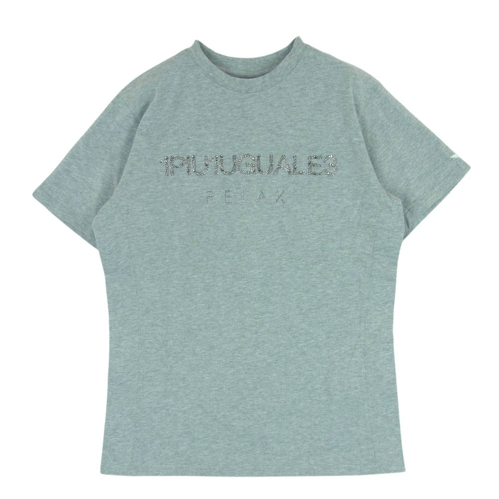 1piu1uguale3 ウノピュウノウグァーレトレ relax ラインストーン ロゴ 半袖 Tシャツ カットソー グレー系 S【中古】