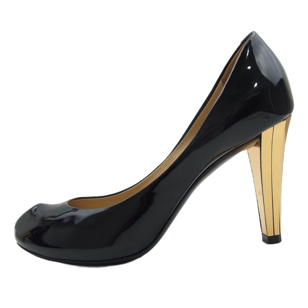GUCCI グッチ エナメル オープン トゥ パンプス ブラック系 35.5【中古】