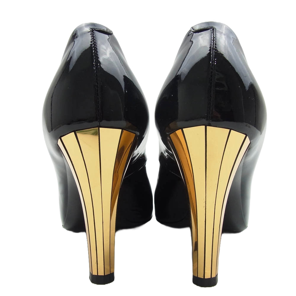 GUCCI グッチ エナメル オープン トゥ パンプス ブラック系 35.5【中古】