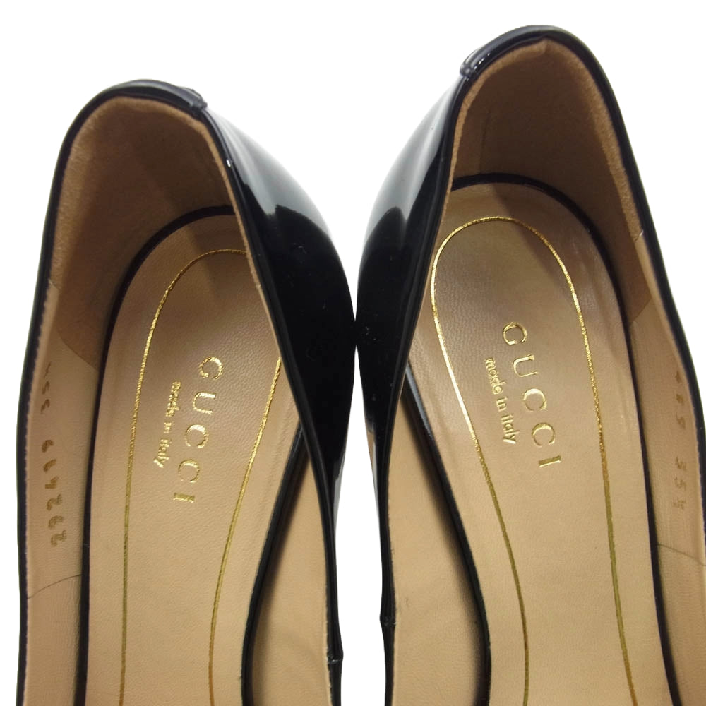 GUCCI グッチ エナメル オープン トゥ パンプス ブラック系 35.5【中古】