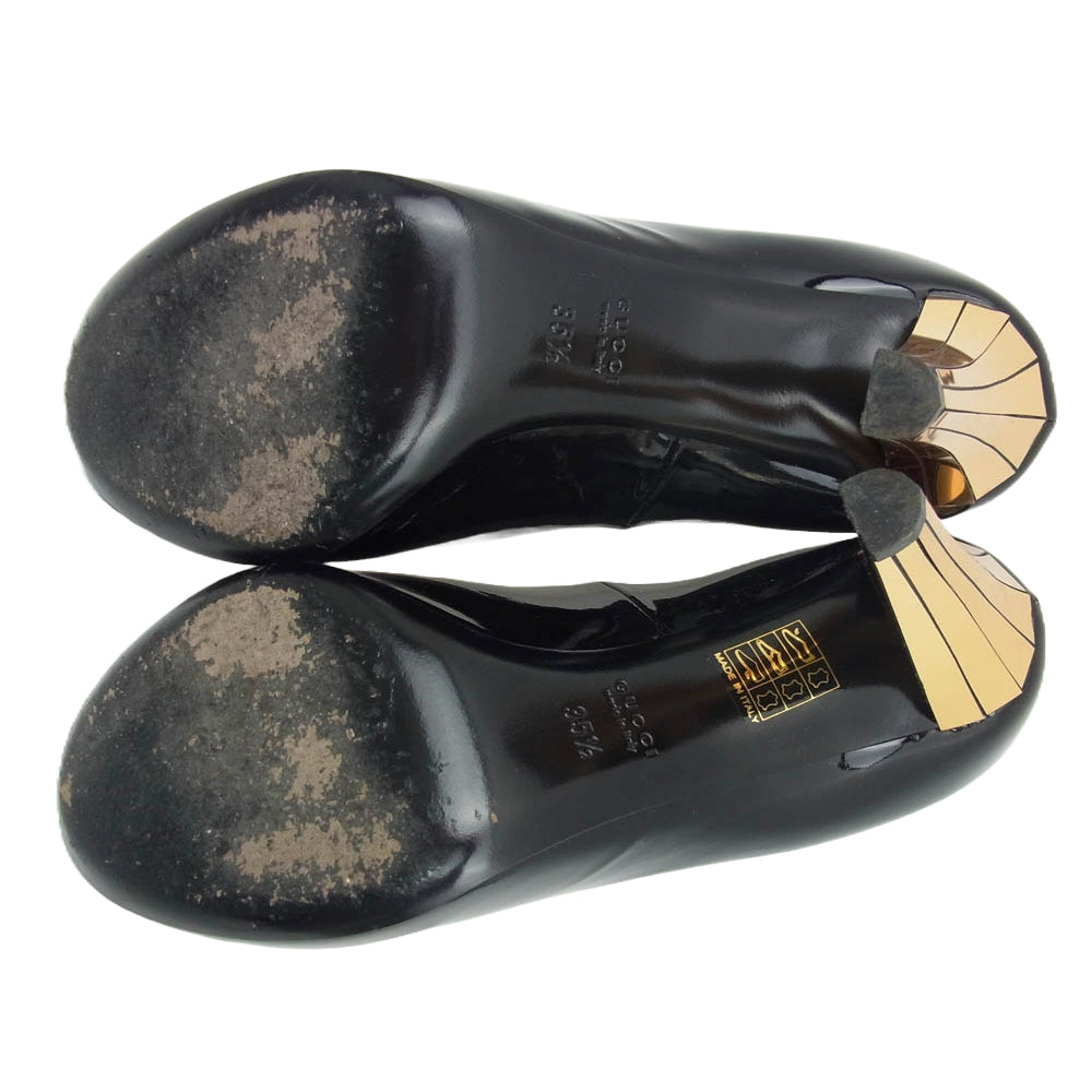 GUCCI グッチ エナメル オープン トゥ パンプス ブラック系 35.5【中古】
