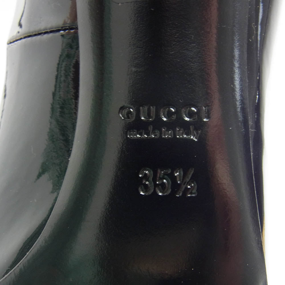 GUCCI グッチ エナメル オープン トゥ パンプス ブラック系 35.5【中古】