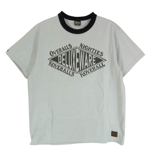 デラックスウエア BRGX-23E 12.5oz 吊天竺 プリント リンガー Tシャツ アッシュブルー ブルー系 M【中古】