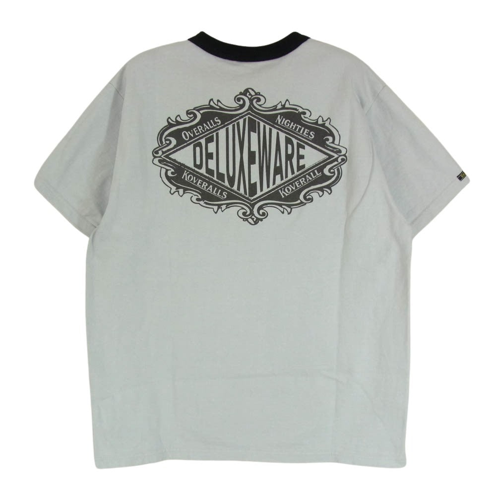 デラックスウエア BRGX-23E 12.5oz 吊天竺 プリント リンガー Tシャツ アッシュブルー ブルー系 M【中古】