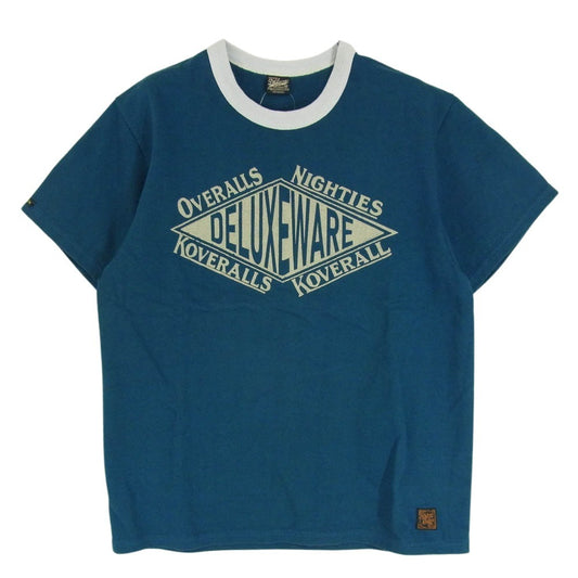 デラックスウエア BRGX-23E 12.5oz 吊天竺 プリント リンガー Tシャツ オリエンタルネイビー ブルー系 M【中古】