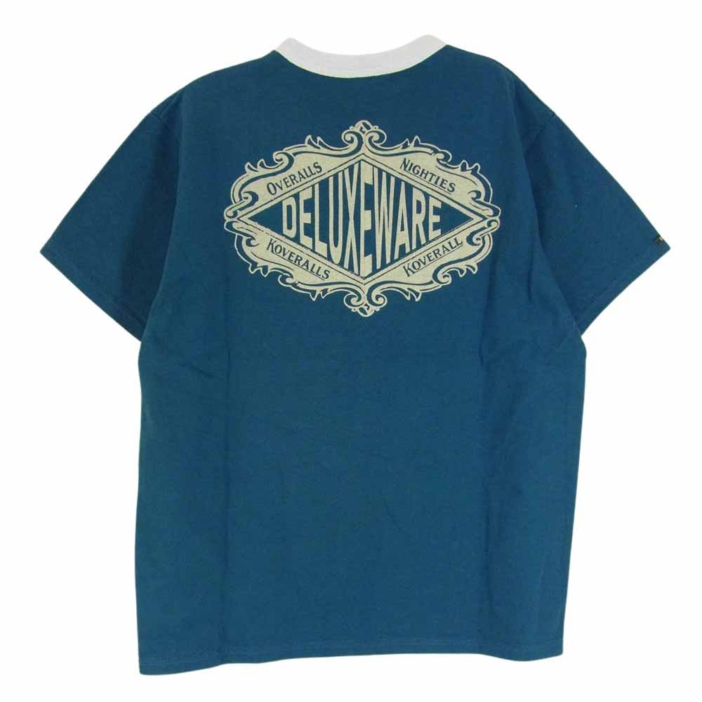 デラックスウエア BRGX-23E 12.5oz 吊天竺 プリント リンガー Tシャツ オリエンタルネイビー ブルー系 M【中古】