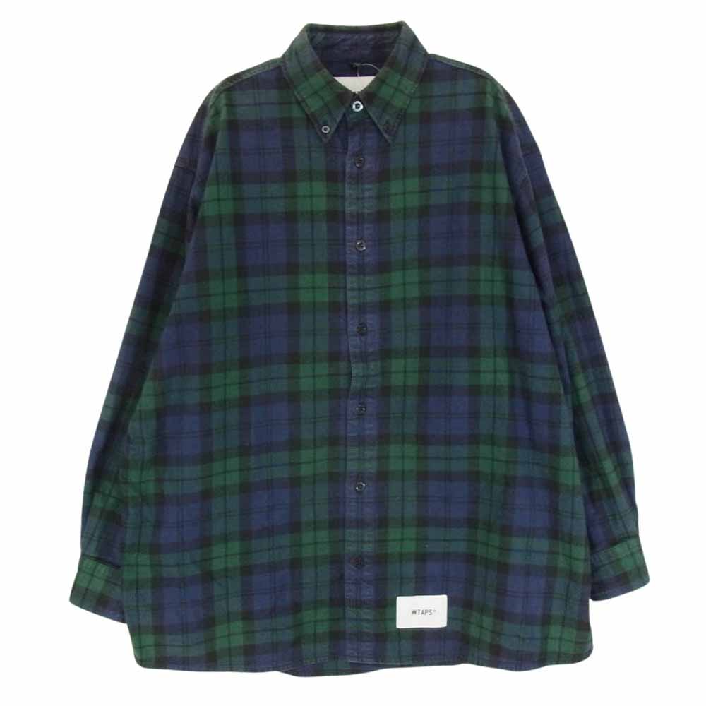 WTAPS ダブルタップス 22SS 221TQDT-SHM03 BD 02 / LS / COTTON. FLANNEL. TEXTILE コットン フランネル テキスタイル チェック ボタンダウン 長袖 シャツ ネイビー系 X01【中古】