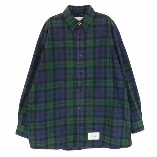 WTAPS ダブルタップス 22SS 221TQDT-SHM03 BD 02 / LS / COTTON. FLANNEL. TEXTILE コットン フランネル テキスタイル チェック ボタンダウン 長袖 シャツ ネイビー系 X01【中古】