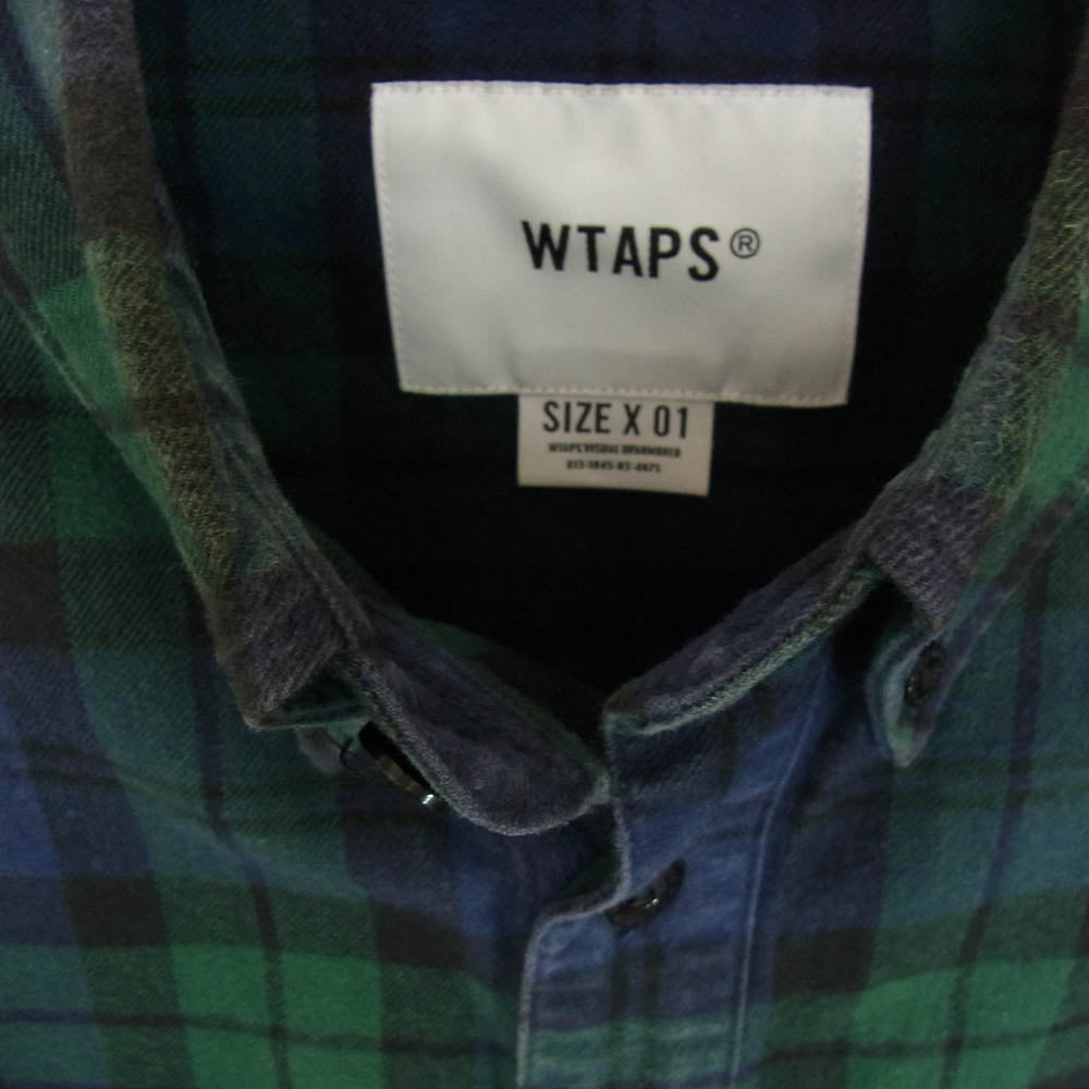 WTAPS ダブルタップス 22SS 221TQDT-SHM03 BD 02 / LS / COTTON. FLANNEL. TEXTILE コットン フランネル テキスタイル チェック ボタンダウン 長袖 シャツ ネイビー系 X01【中古】