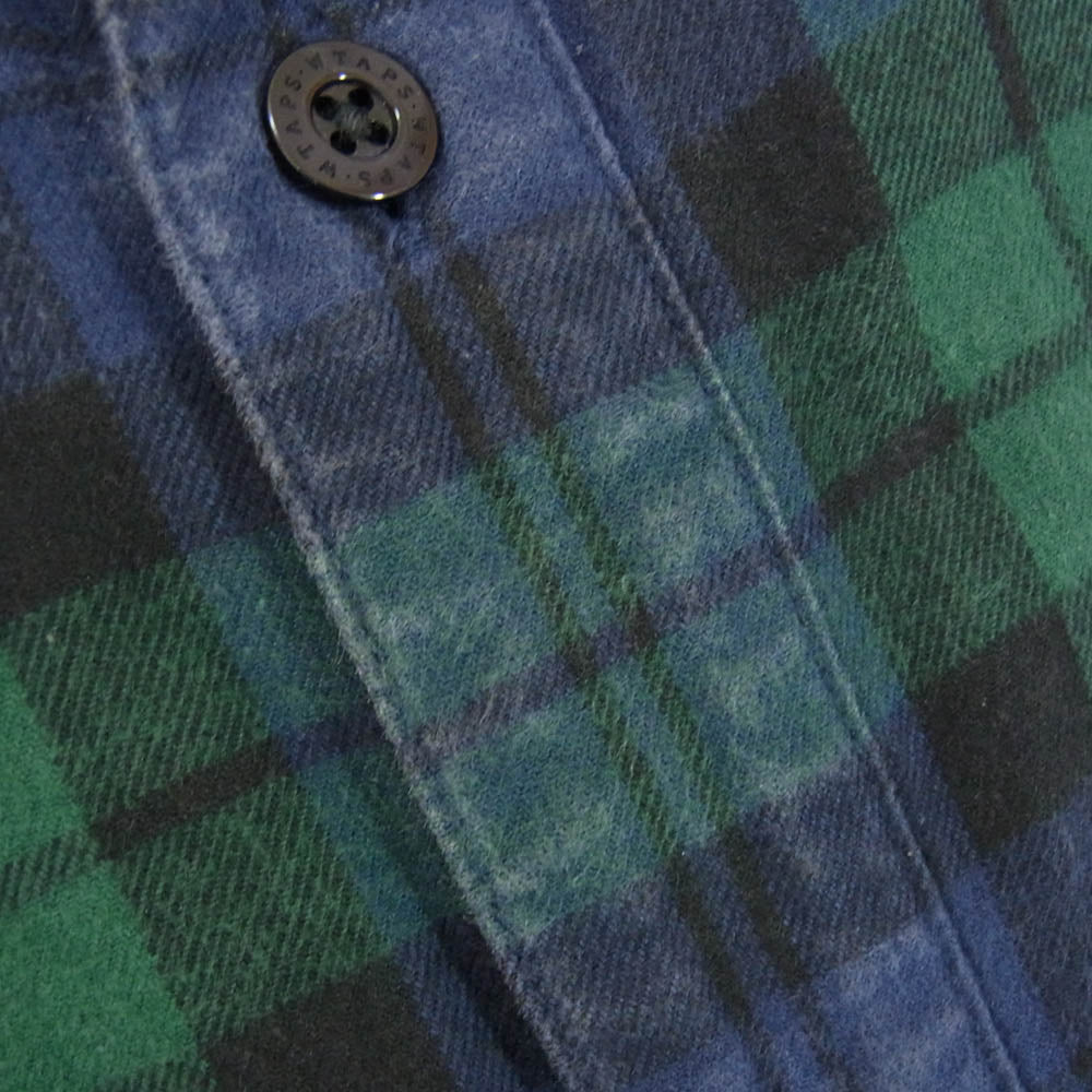 WTAPS ダブルタップス 22SS 221TQDT-SHM03 BD 02 / LS / COTTON. FLANNEL. TEXTILE コットン フランネル テキスタイル チェック ボタンダウン 長袖 シャツ ネイビー系 X01【中古】