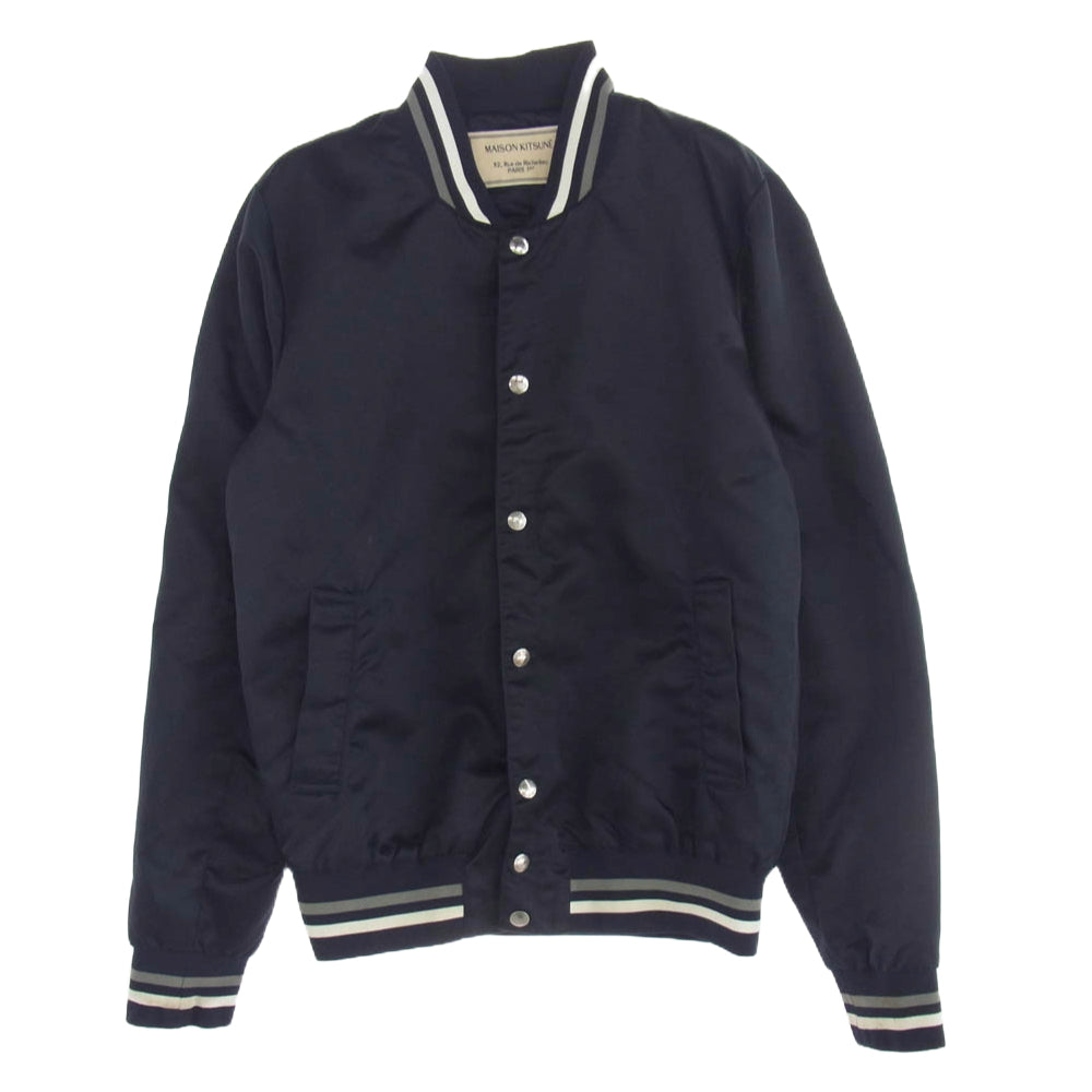 MAISON KITSUNE メゾンキツネ KML-4800-A ロゴ  サテン テディ ブルゾン ダークネイビー系 XS【中古】