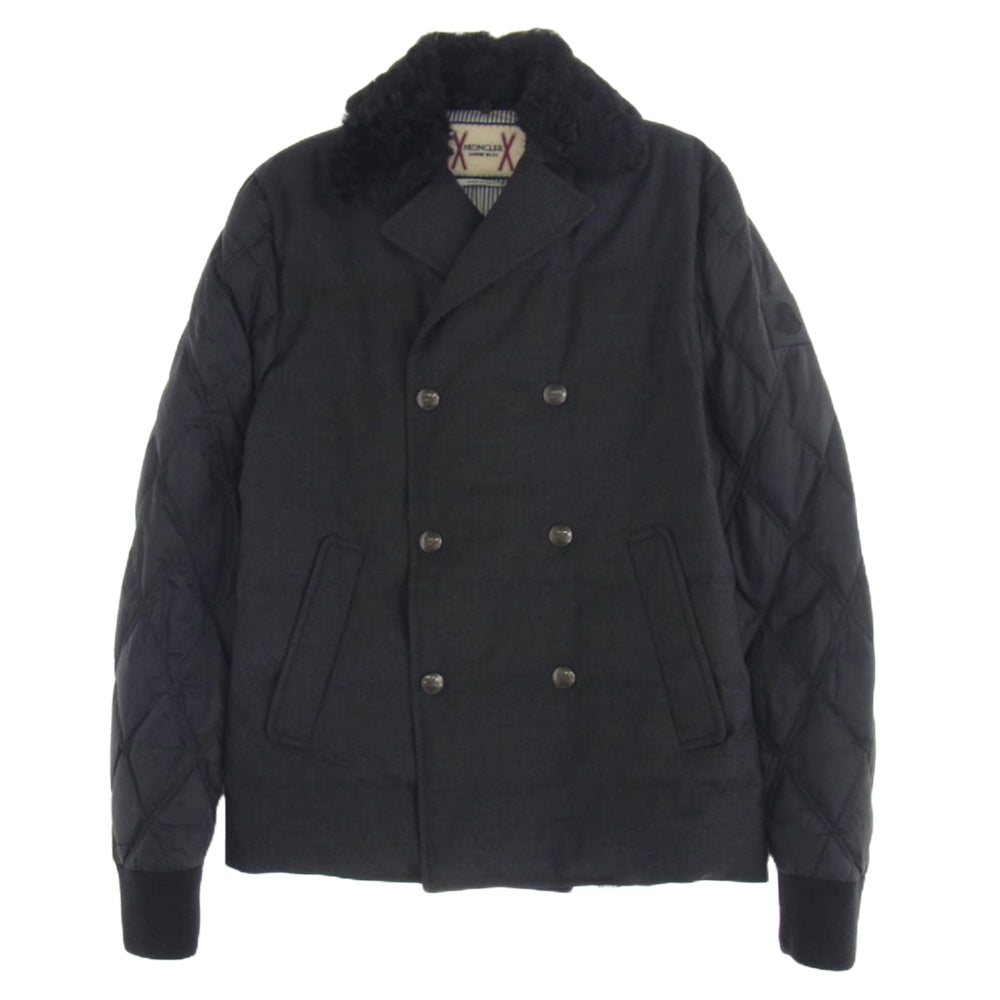 MONCLER モンクレール 423914137910 63337 GAMME BLEU ガムブルー ファーカラー ストライプ 裏地キルティング 切替 ダウンジャケット ショート コート ブラック系【中古】