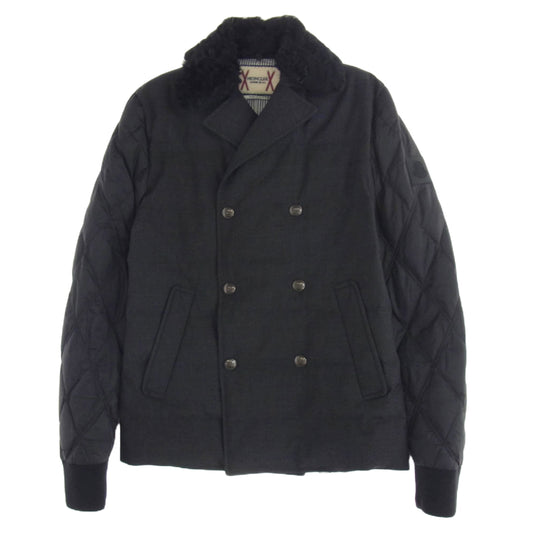 MONCLER モンクレール 423914137910 63337 GAMME BLEU ガムブルー ファーカラー ストライプ 裏地キルティング 切替 ダウンジャケット ショート コート ブラック系【中古】